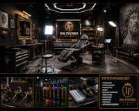a black and gold tattoo studio
